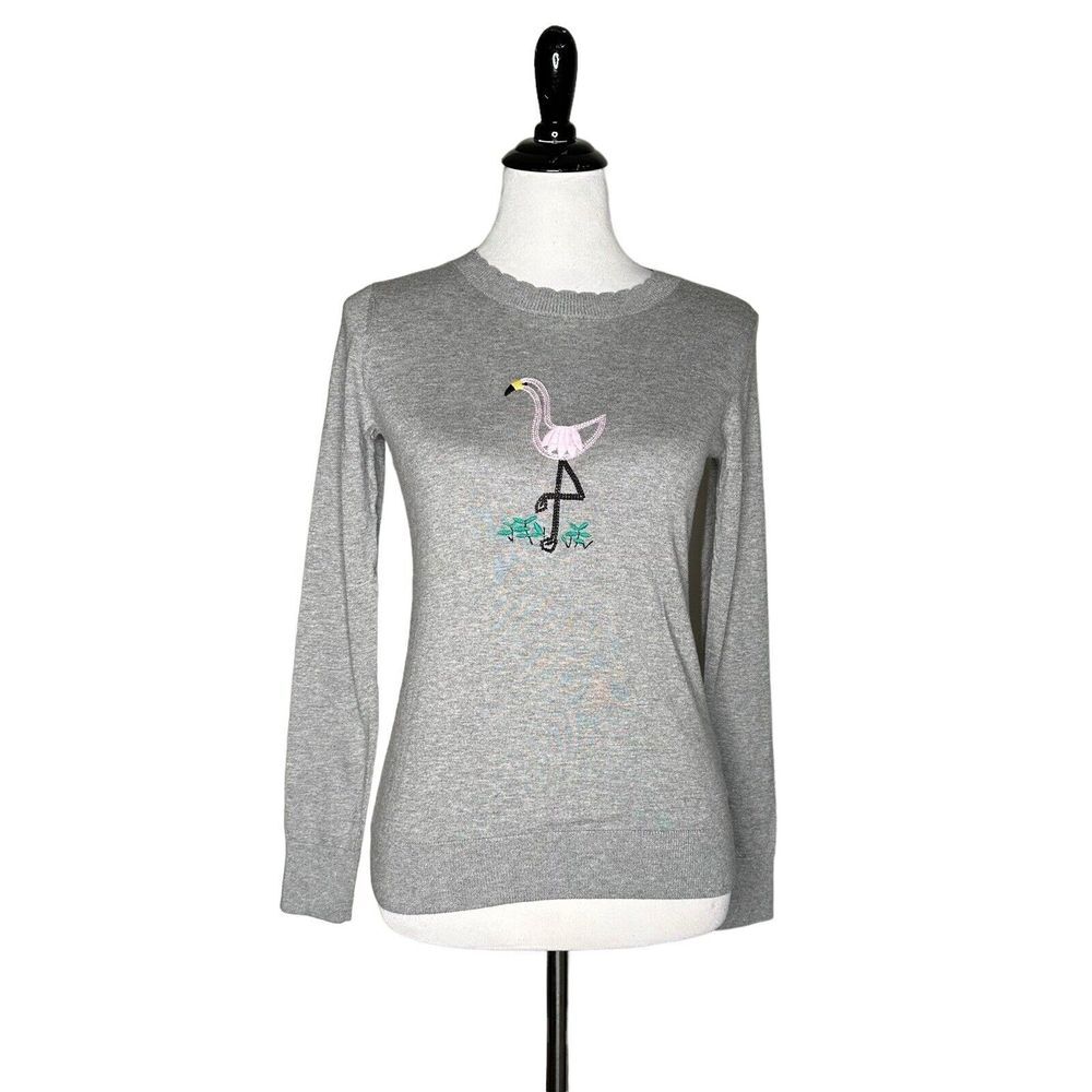 Banana‎ Republic Embroidered Flamingo Thin Sweater Size XS Layering Preppy NEW